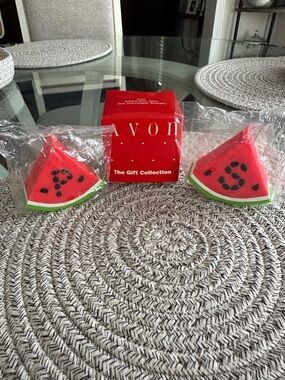 Avon Watermelon Slice Salt and Pepper Shakers - Red & Green